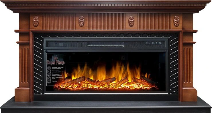 Линейный электрокамин Royal Flame Carlyle (орех с черным) с очагом Vision 42 LOG LED