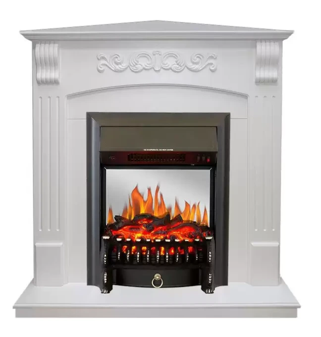 Электрокамин с классическим очагом 2D Royal Flame Sorrento угл. (Белый) c очагом Fobos FX Black/Brass